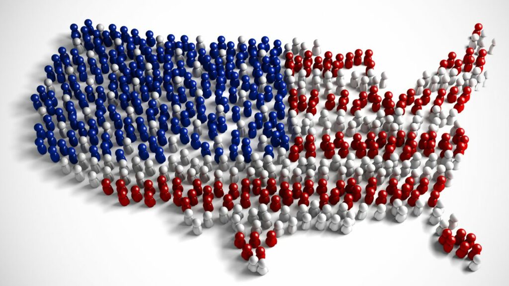 Map of US colored like US flag